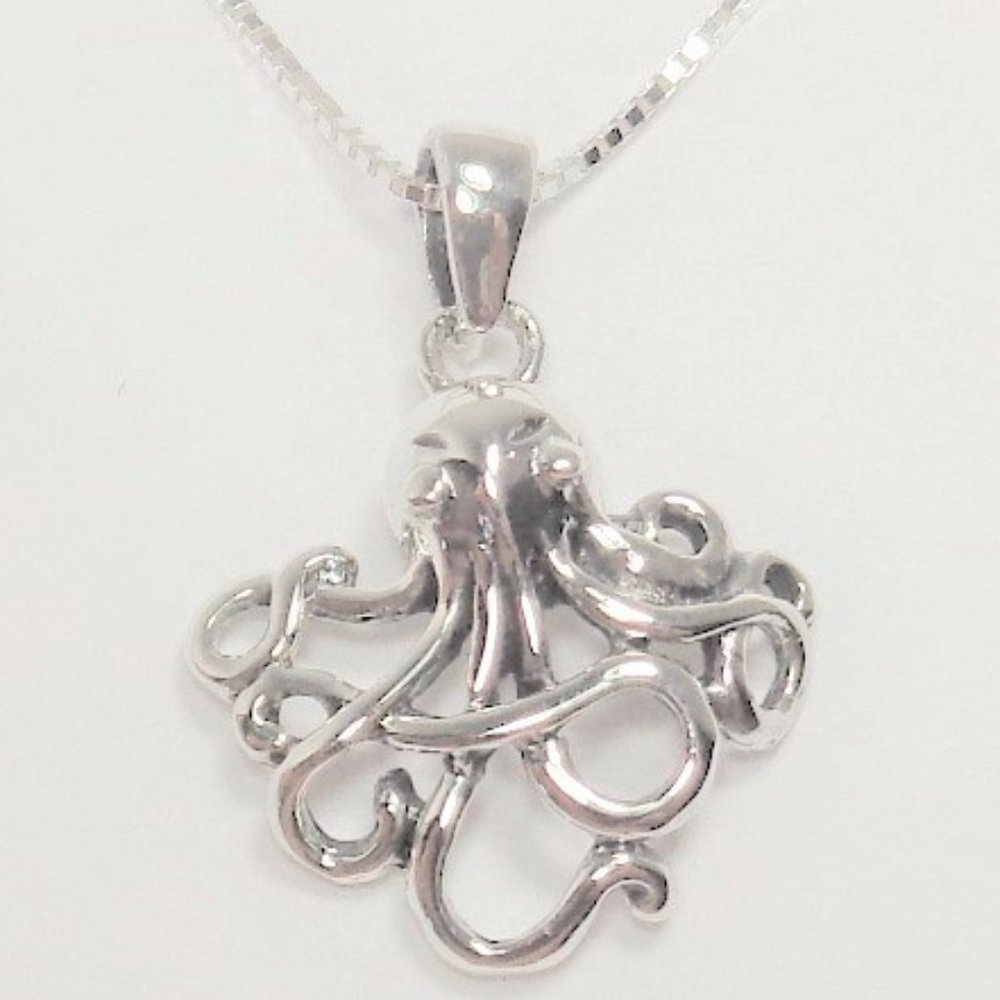 STERLING SILVER NAUTICAL OCEAN OCTOPUS SEA LIFE ANIMAL PENDANT NECKLACE